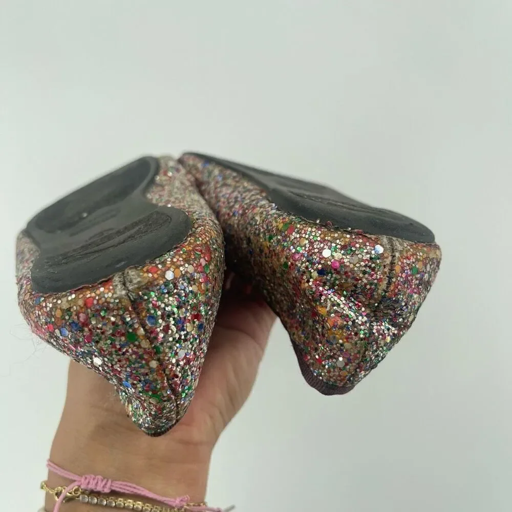 Smart Fit Girls Multicolor Glitter Slip-On Ballet Flats Size 4 Sparkly Shoes